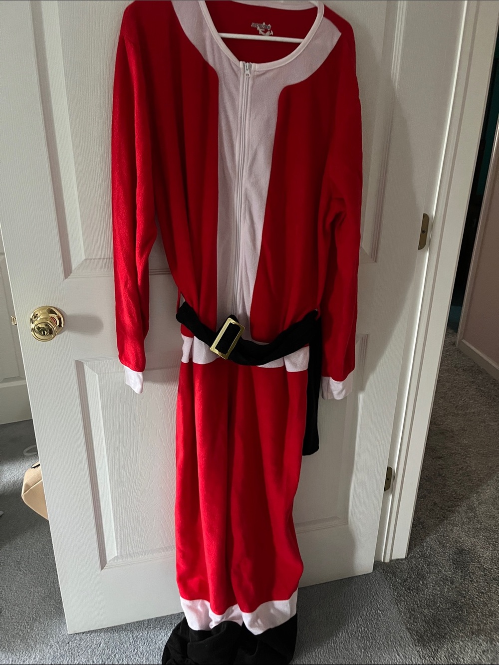 Adults Santa Costume / pjs Red Zip-Up Jumpsuit with Belt XL